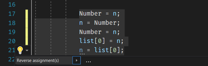 visual studio reverse assignments